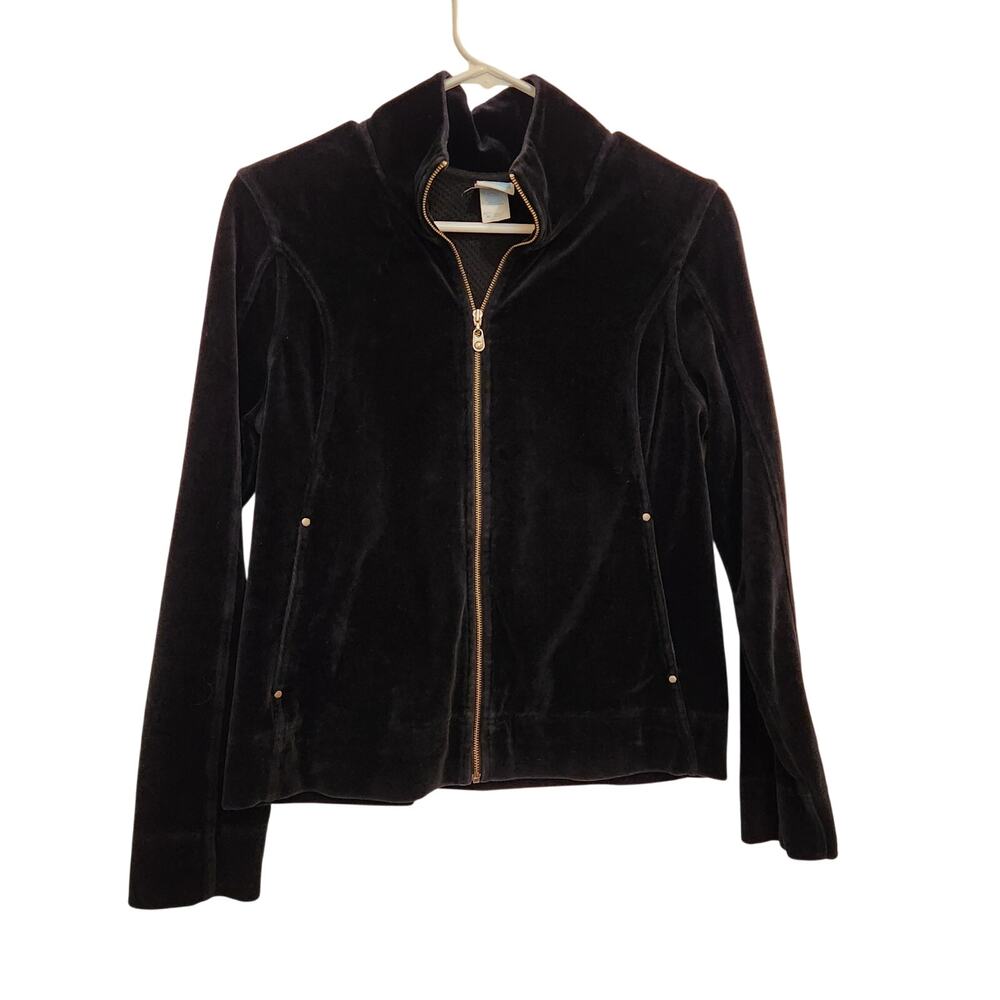 Norsport Black Long Sleeve Mock Neck Zip Front Velour Basic Jacket Y2K Medium